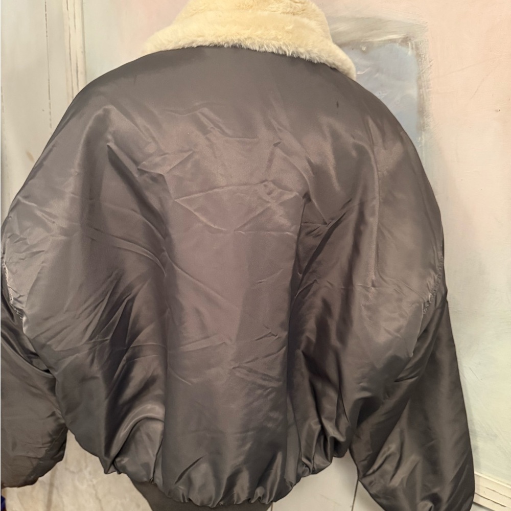 Lioness Gray Bomber Jacket with Cream Collar - Picture 6 of 15